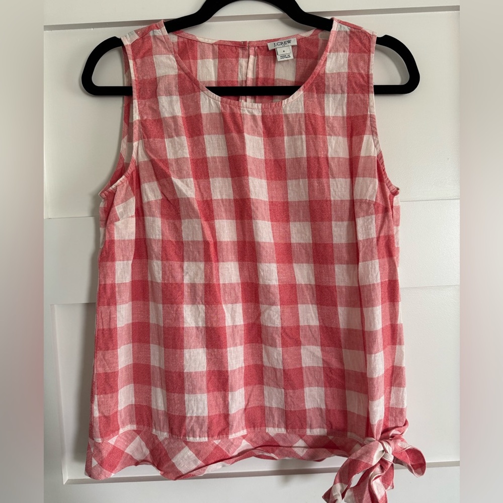 J. Crew Pink and White Gingham Tank Top